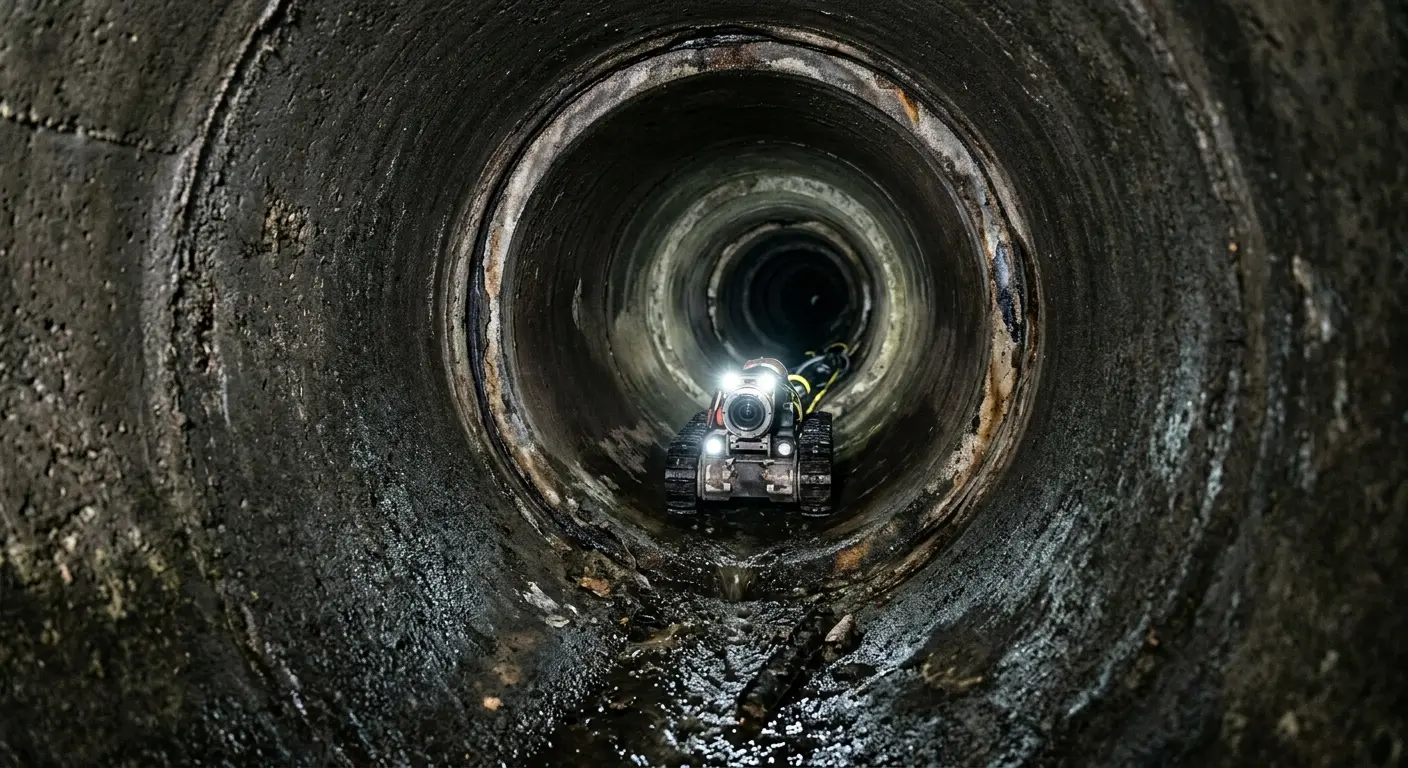 Robotic sewer camera inspecting pipe interior for Sewer Line Cleaning in Gantt